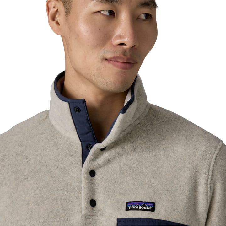 Patagonia Men's Lightweight Synchilla Snap-T Fleece Pullover Oatmeal Heather W/smolder Blue Patagonia Patagonia Men's Lightweight Synchilla Snap-T Fleece Pullover Oatmeal Heather W/smolder Blue Patagonia