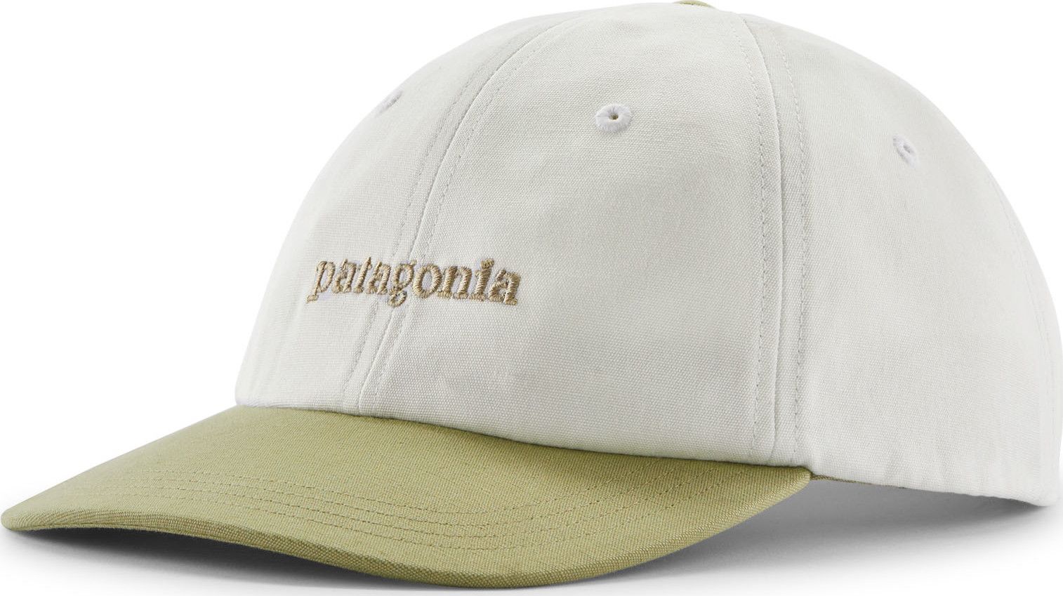 Patagonia Fitz Roy Icon Trad Cap Text Logo: Birch White W/gumtree Green