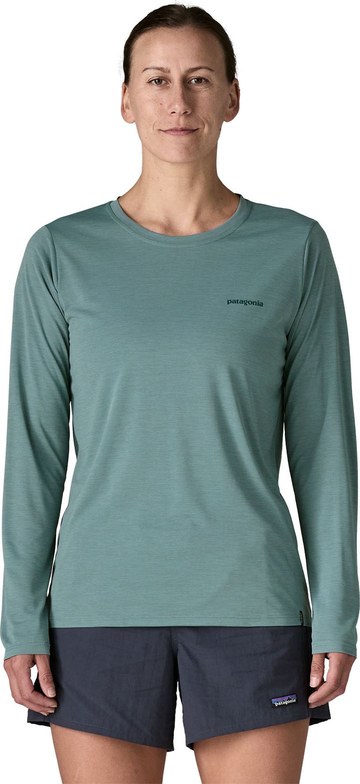 Patagonia Women's Long Sleeved Capilene Cool Daily Shirt Boardshort Logo Blue Sage - Light Blue Sage X-dye Patagonia