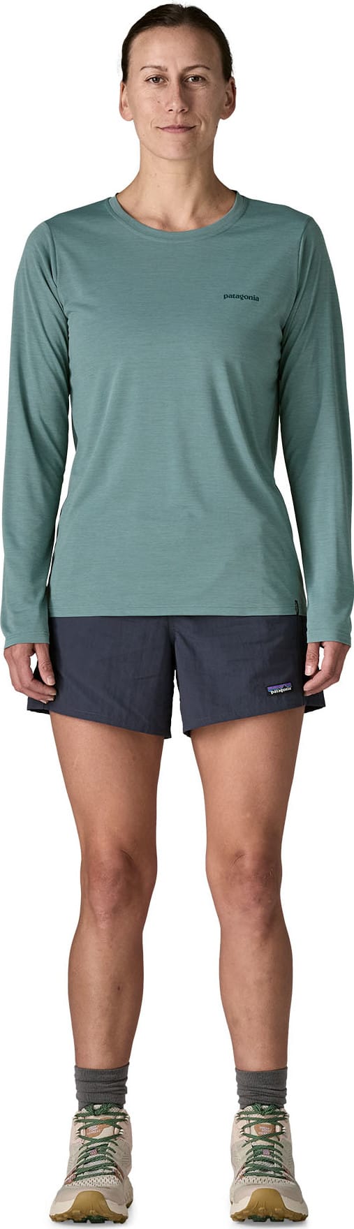Patagonia Women's Long Sleeved Capilene Cool Daily Shirt Boardshort Logo Blue Sage - Light Blue Sage X-dye Patagonia