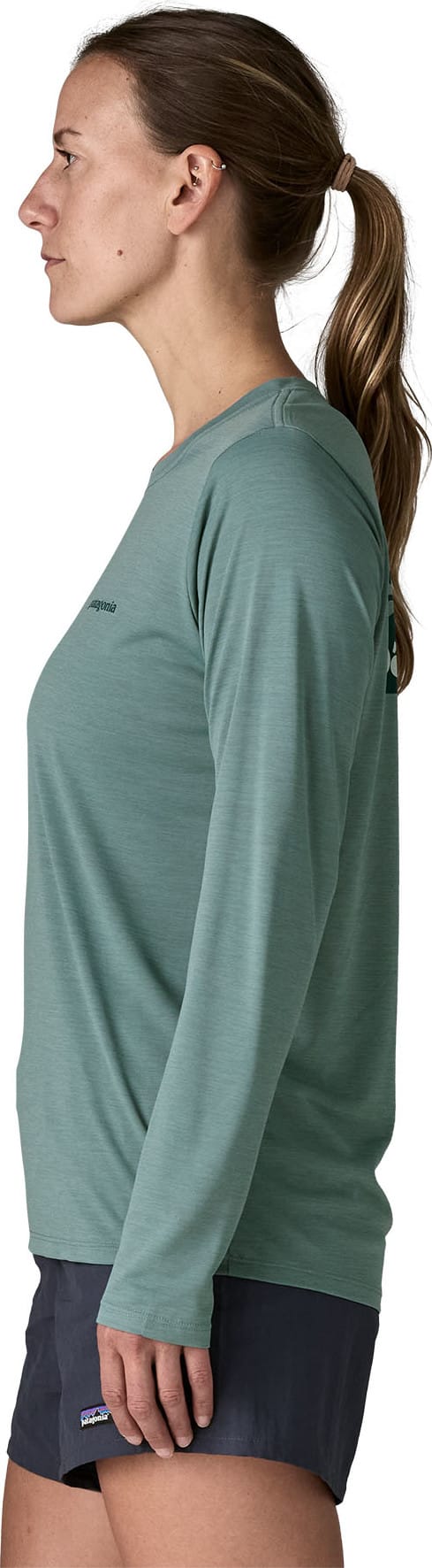 Patagonia Women's Long Sleeved Capilene Cool Daily Shirt Boardshort Logo Blue Sage - Light Blue Sage X-dye Patagonia