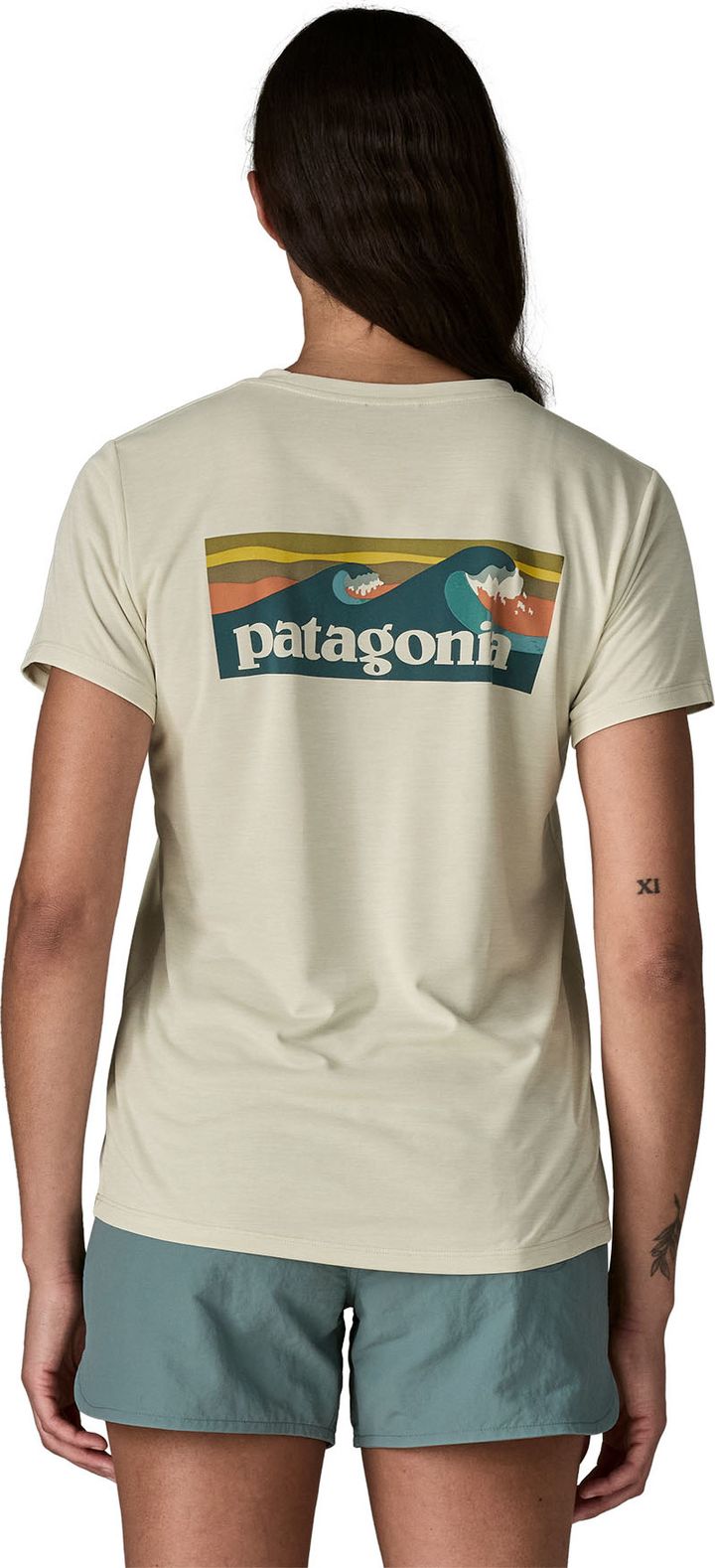 Patagonia Women's Capilene Cool Daily Shirt Boardshort Logo Dyno White Patagonia