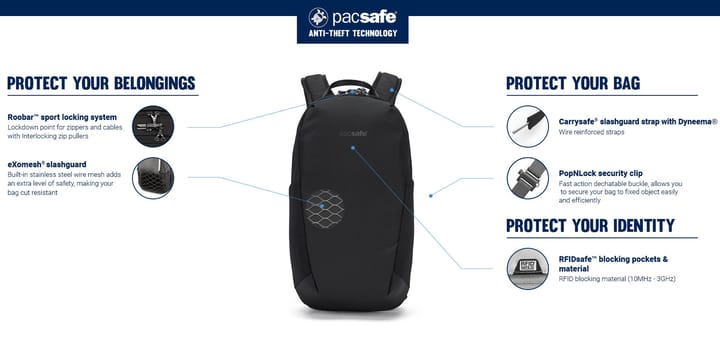 Pacsafe V 12L Anti-Theft Tech Backpack Black Pacsafe